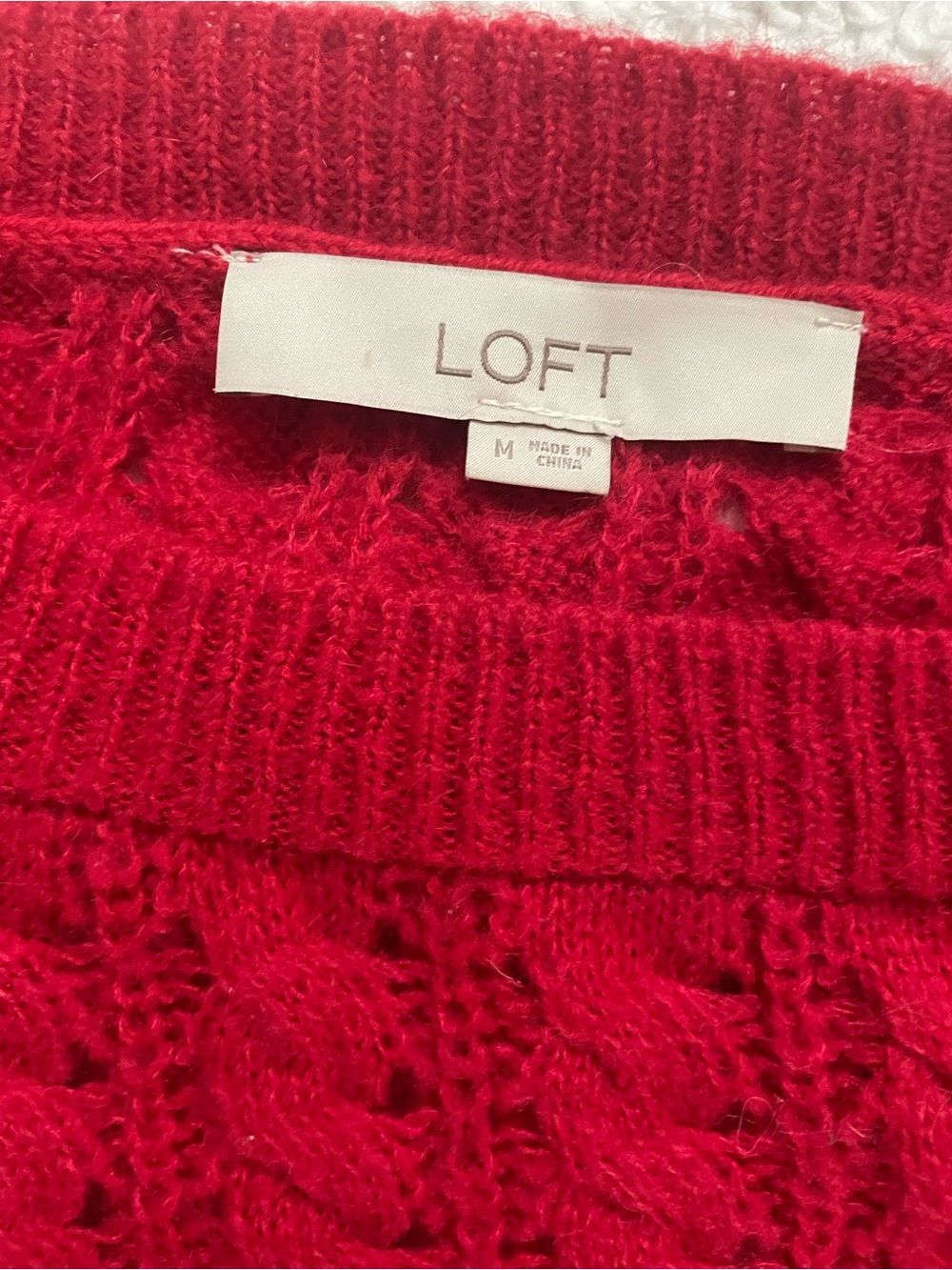 LOFT Bright Red Open-Knit Crewneck Sweater - Picture 3 of 7